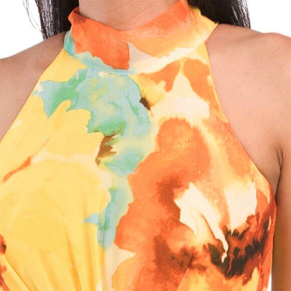 NWT Tahari ASL Floral Print Halter Neck Tie Back Chiffon Maxi Dress - Picture 2 of 6